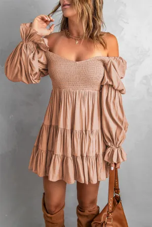 Pink Shirred Ruffle Mini Dress