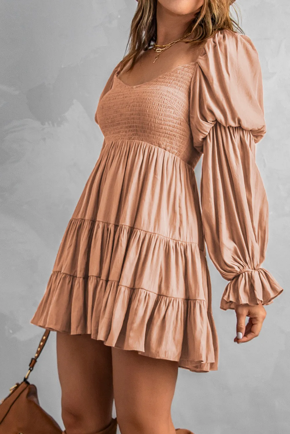 Pink Shirred Ruffle Mini Dress