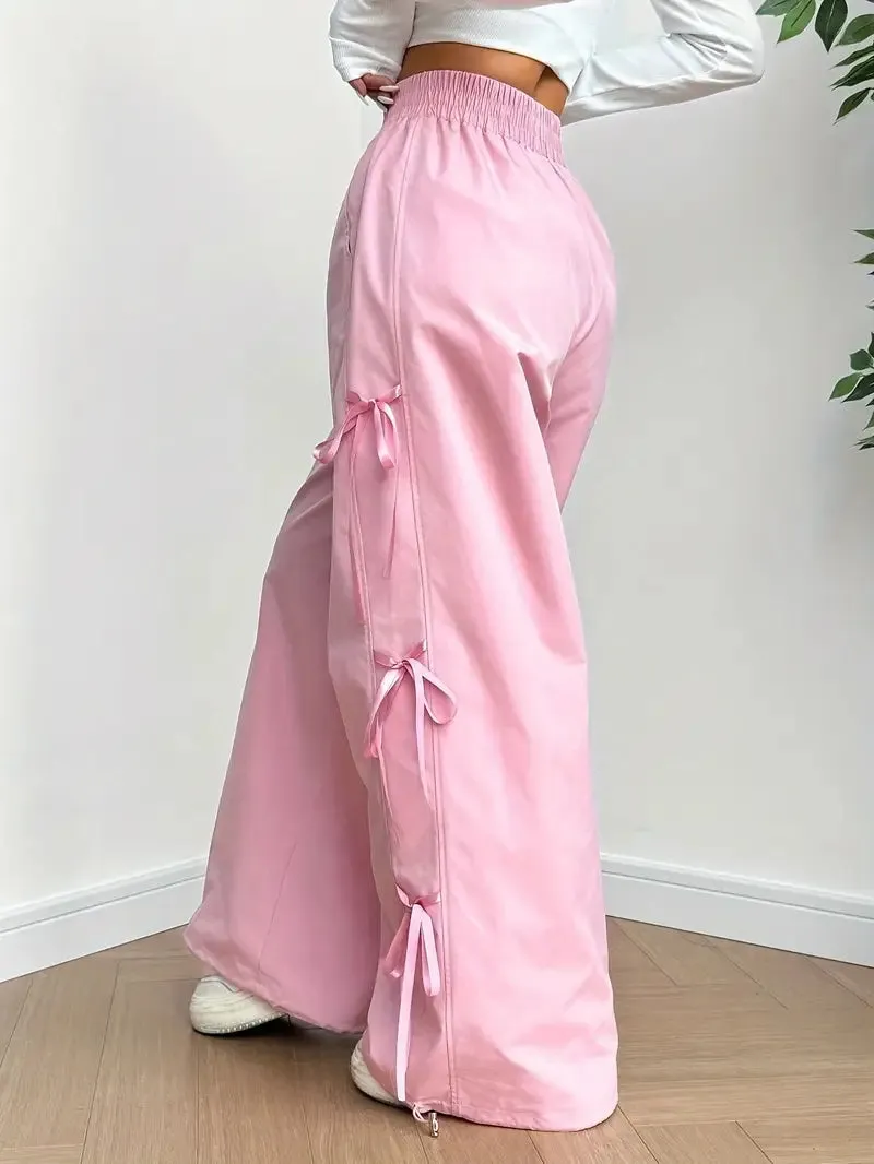 Pink Wide Leg Bow Pants