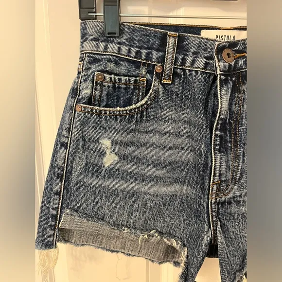 Pistola Denim NWOT Kylee Relaxed Denim Cut Off Shorts in Luna (medium/dark wash)