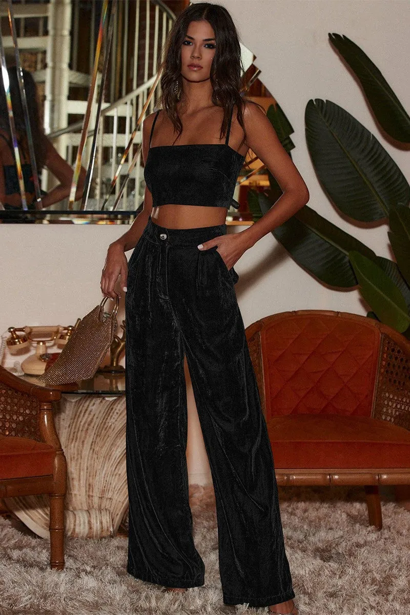 PJ0269 Velour Wide Leg Pants