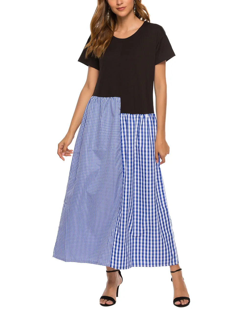 Plaid Stitching A Size Large Size Dress