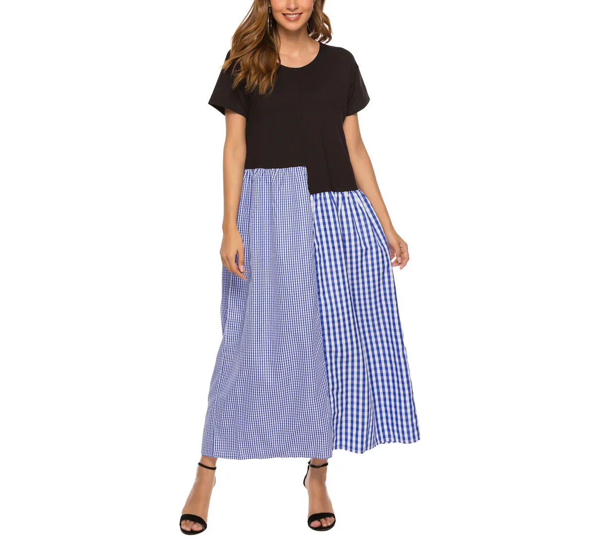 Plaid Stitching A Size Large Size Dress