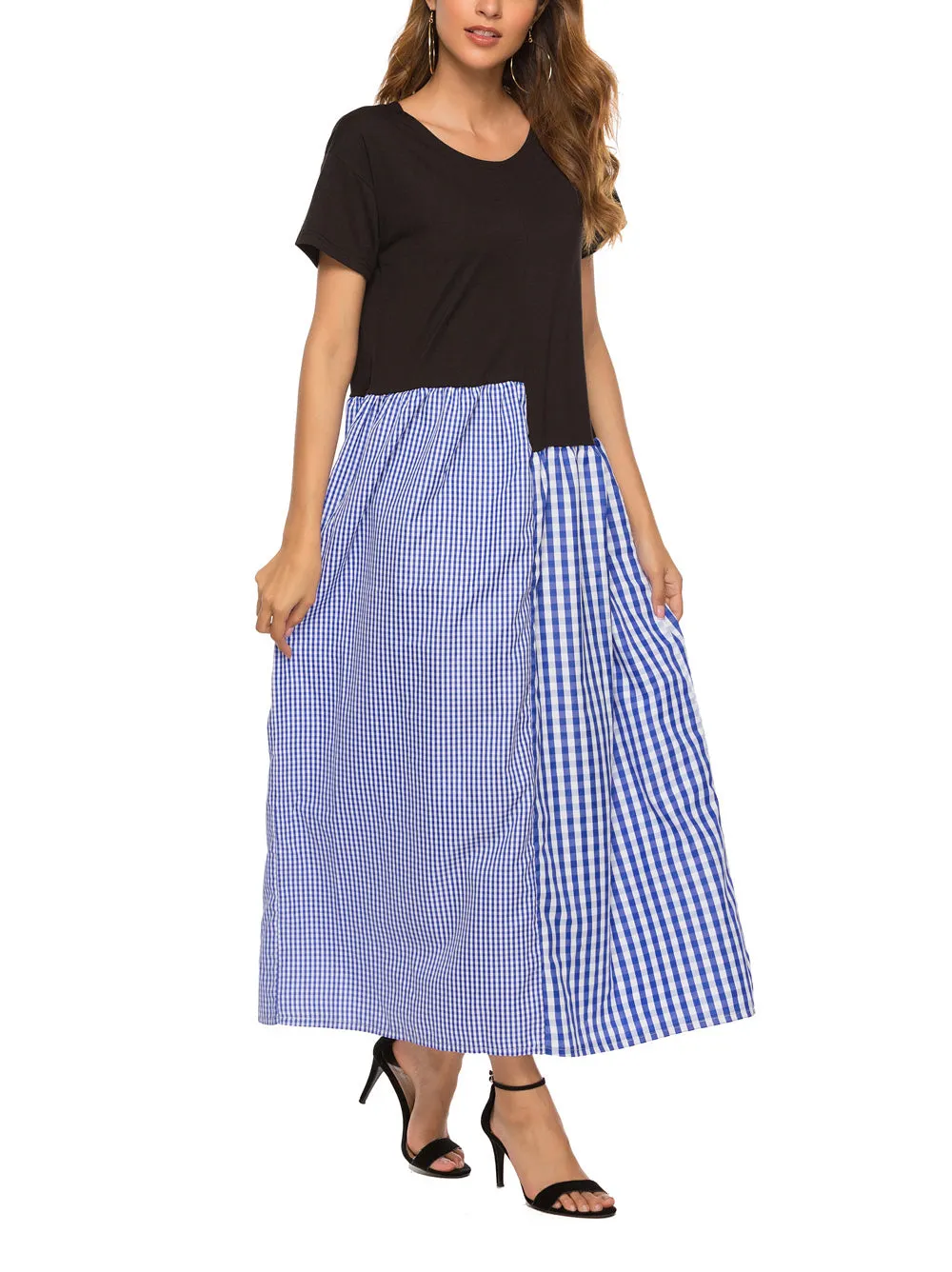 Plaid Stitching A Size Large Size Dress