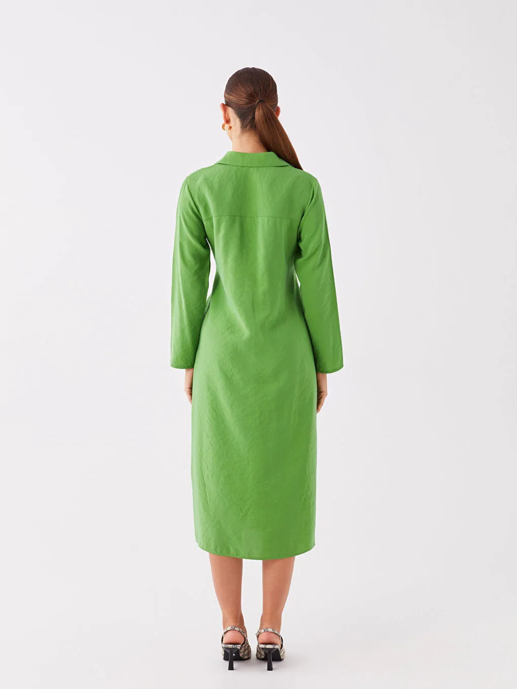 Plain Long Sleeve Women Shirt Dress