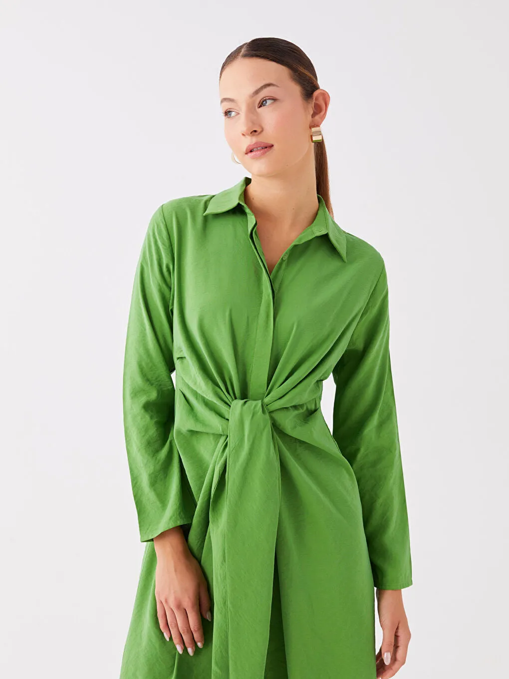 Plain Long Sleeve Women Shirt Dress