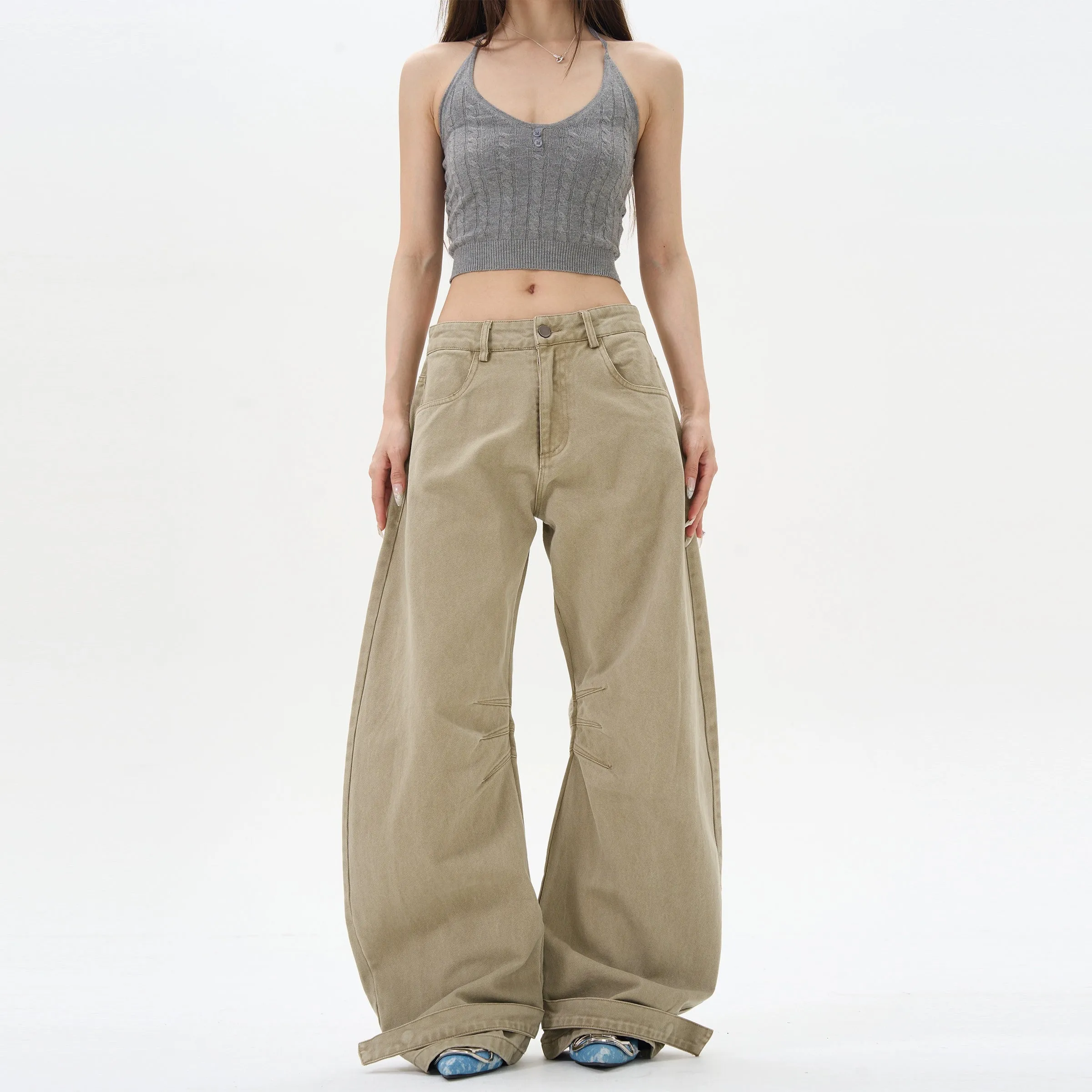 Pleated Wide-Leg Casual Pants
