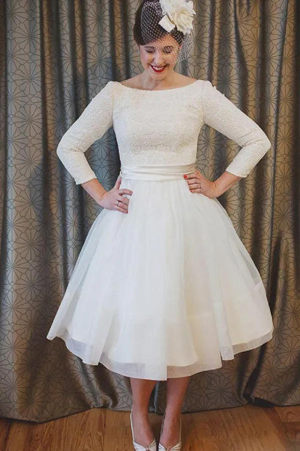 plus-size-tea-length-lace-and-organza-wedding-dresses-with-3-4-long-sleeves-715428