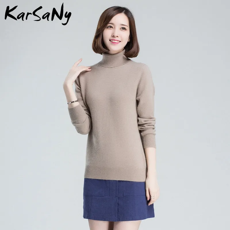 Plus Size Wool Long Sleeve Women's Cashmere Turtleneck Sweater