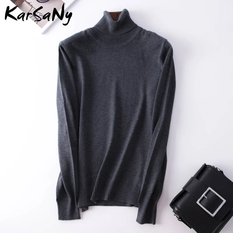 Plus Size Wool Long Sleeve Women's Cashmere Turtleneck Sweater