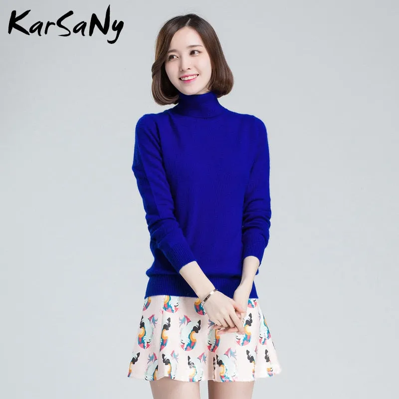 Plus Size Wool Long Sleeve Women's Cashmere Turtleneck Sweater