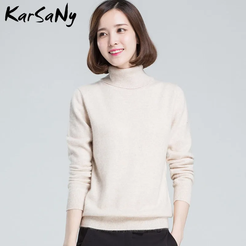 Plus Size Wool Long Sleeve Women's Cashmere Turtleneck Sweater