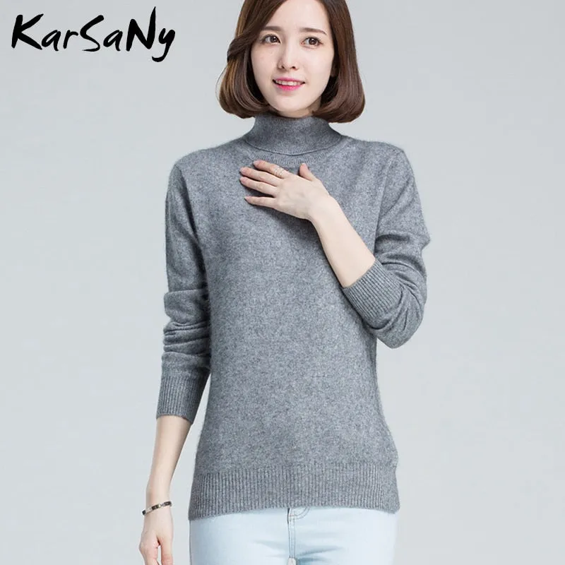 Plus Size Wool Long Sleeve Women's Cashmere Turtleneck Sweater