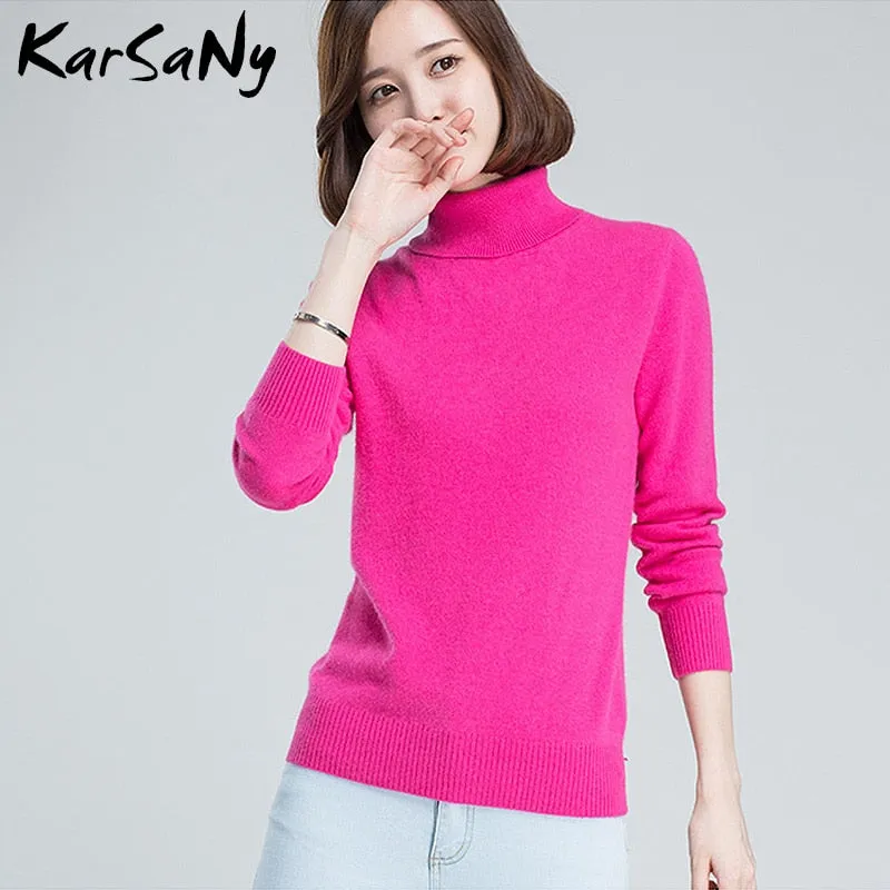 Plus Size Wool Long Sleeve Women's Cashmere Turtleneck Sweater