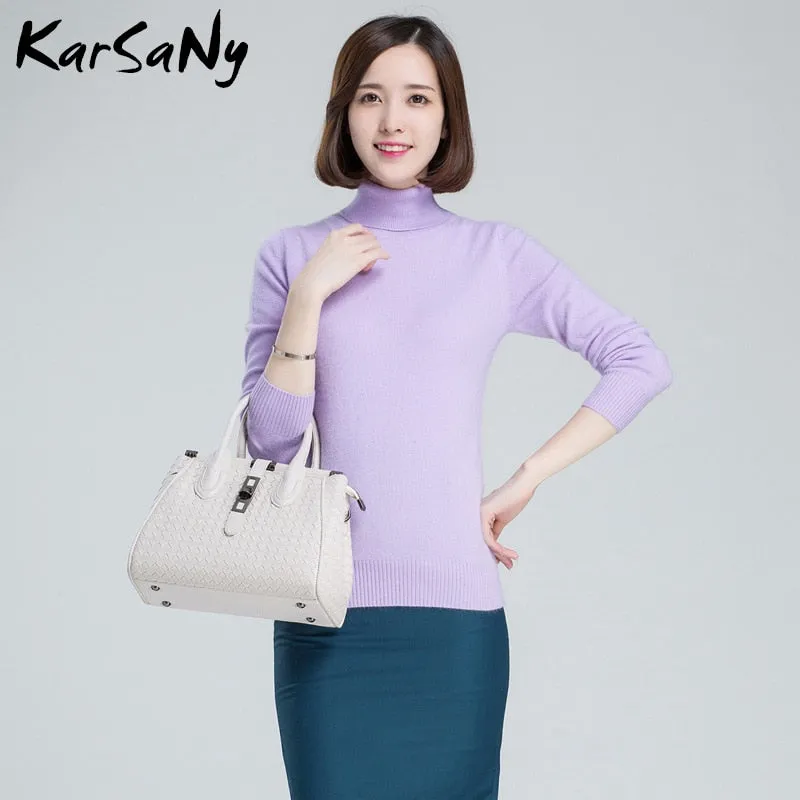 Plus Size Wool Long Sleeve Women's Cashmere Turtleneck Sweater