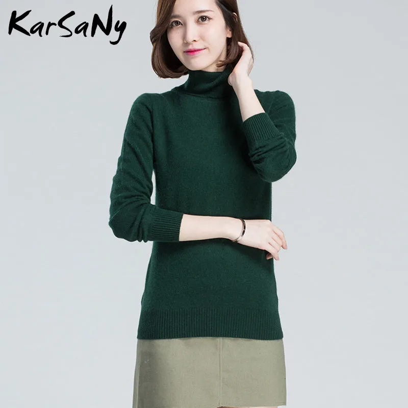 Plus Size Wool Long Sleeve Women's Cashmere Turtleneck Sweater