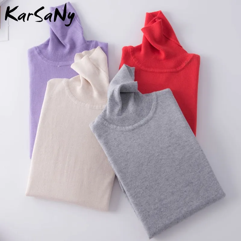 Plus Size Wool Long Sleeve Women's Cashmere Turtleneck Sweater
