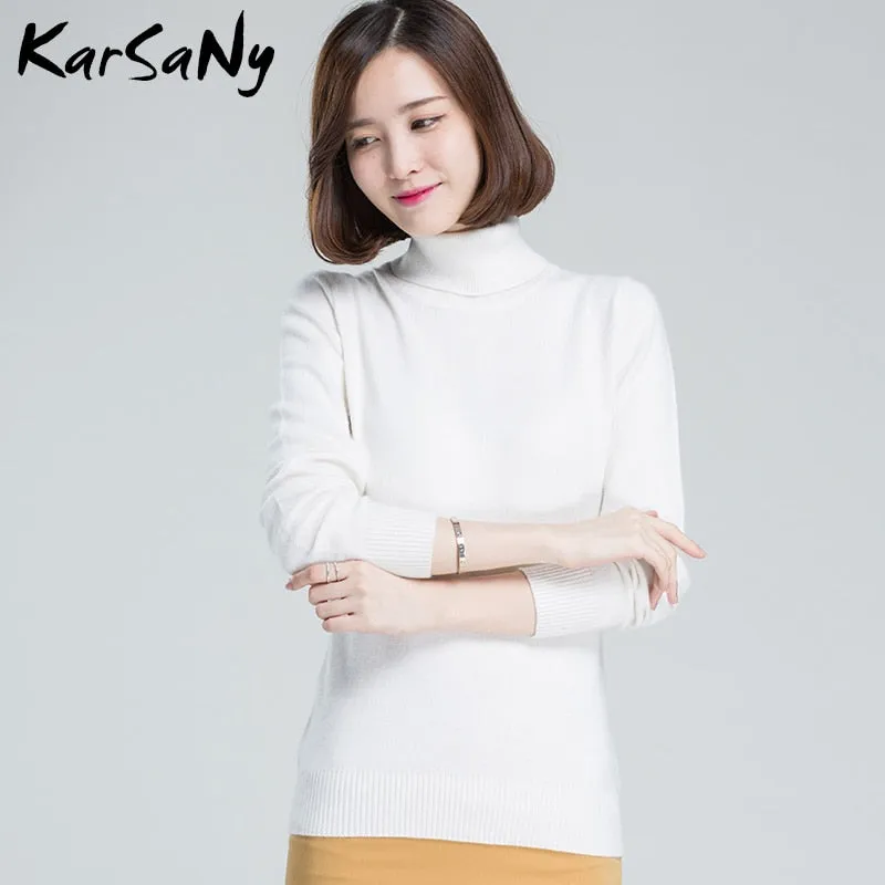 Plus Size Wool Long Sleeve Women's Cashmere Turtleneck Sweater