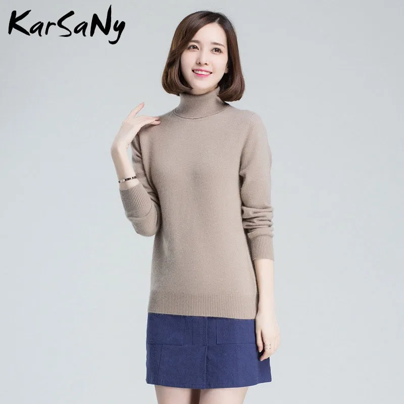 Plus Size Wool Long Sleeve Women's Cashmere Turtleneck Sweater