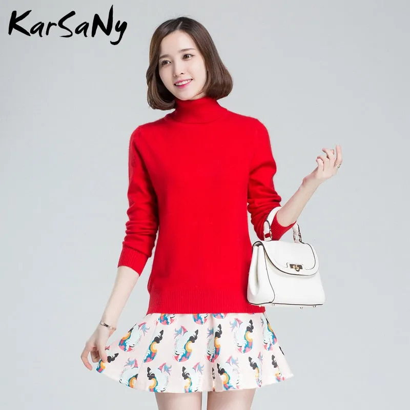Plus Size Wool Long Sleeve Women's Cashmere Turtleneck Sweater