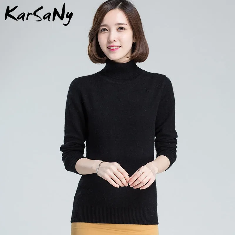 Plus Size Wool Long Sleeve Women's Cashmere Turtleneck Sweater