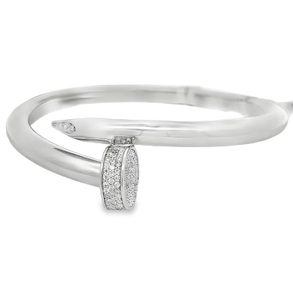 Polished Nail Moissanite Bangle .925 Sterling Silver
