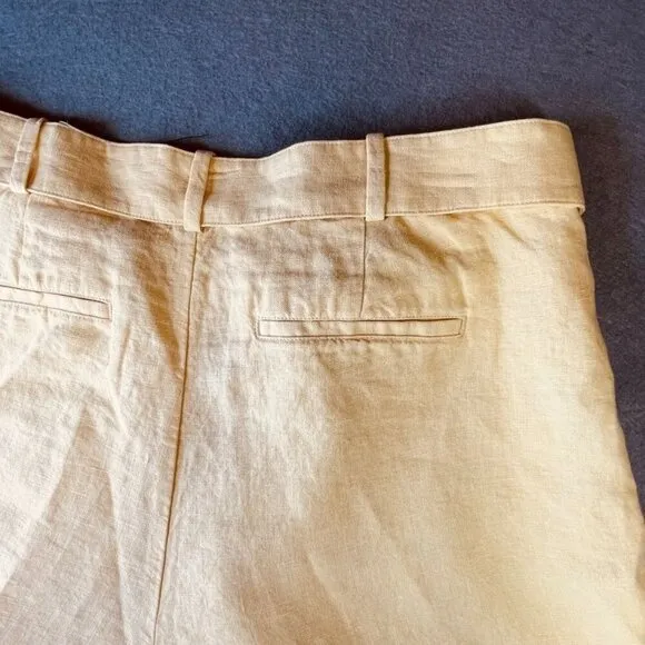 Polo Ralph Lauren High-Rise Belted Linen Shorts Size 12 Yellow Cuffed Hem