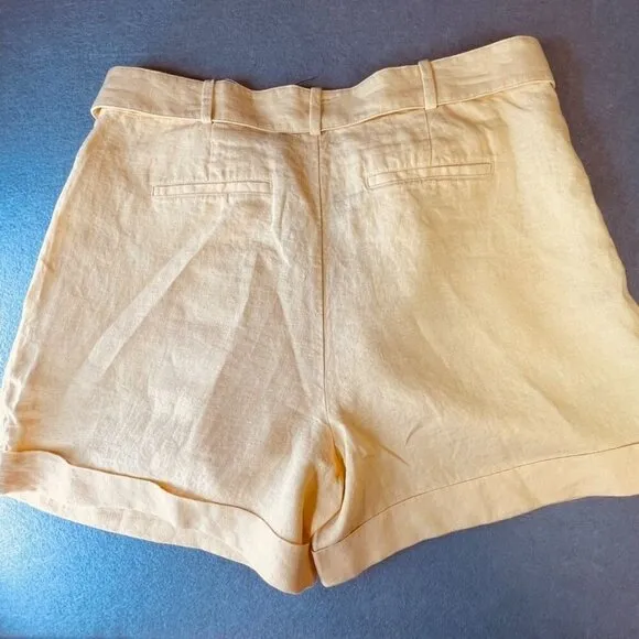 Polo Ralph Lauren High-Rise Belted Linen Shorts Size 12 Yellow Cuffed Hem