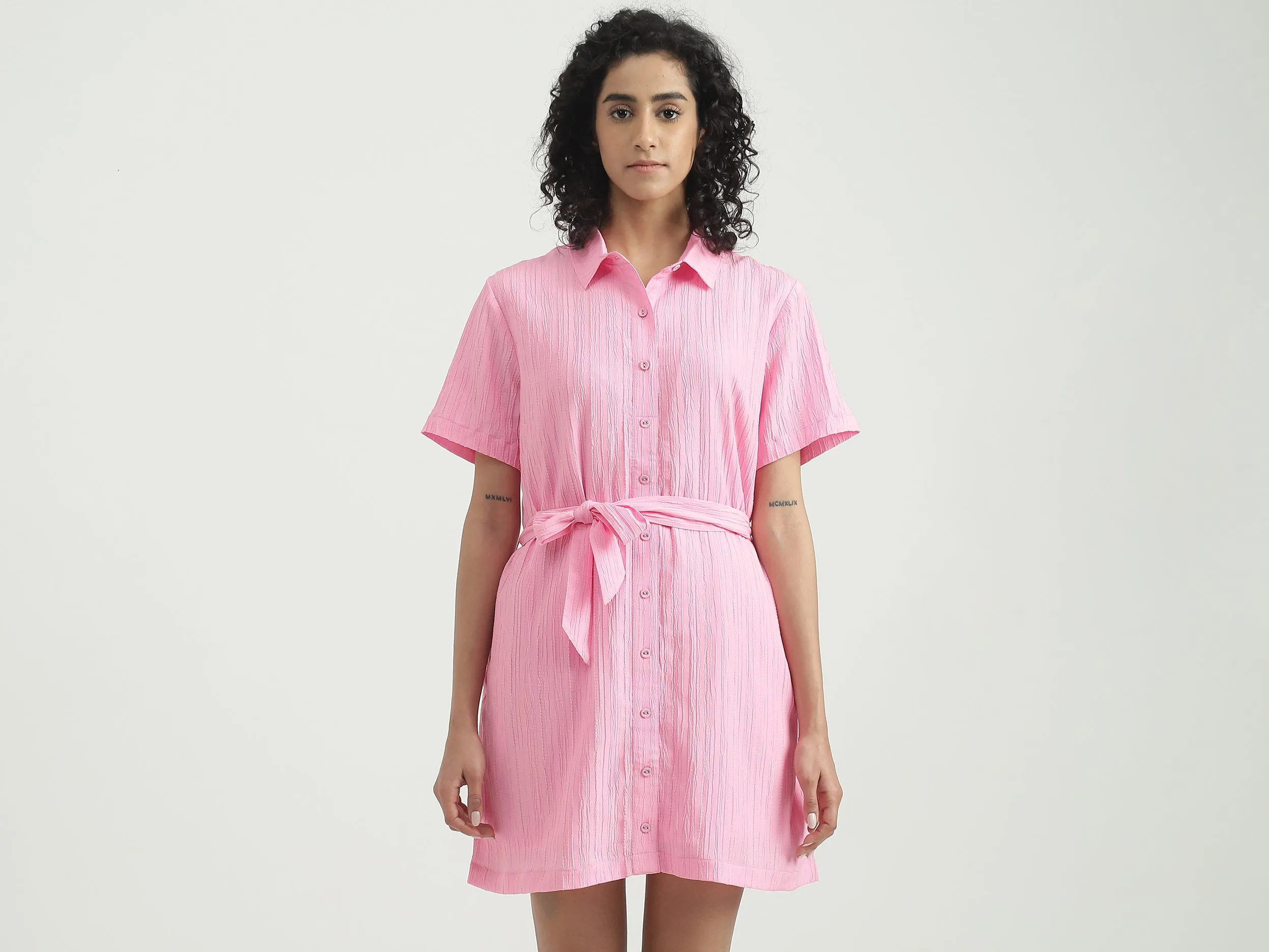 Polyester Solid Spread Collar Women Dresses