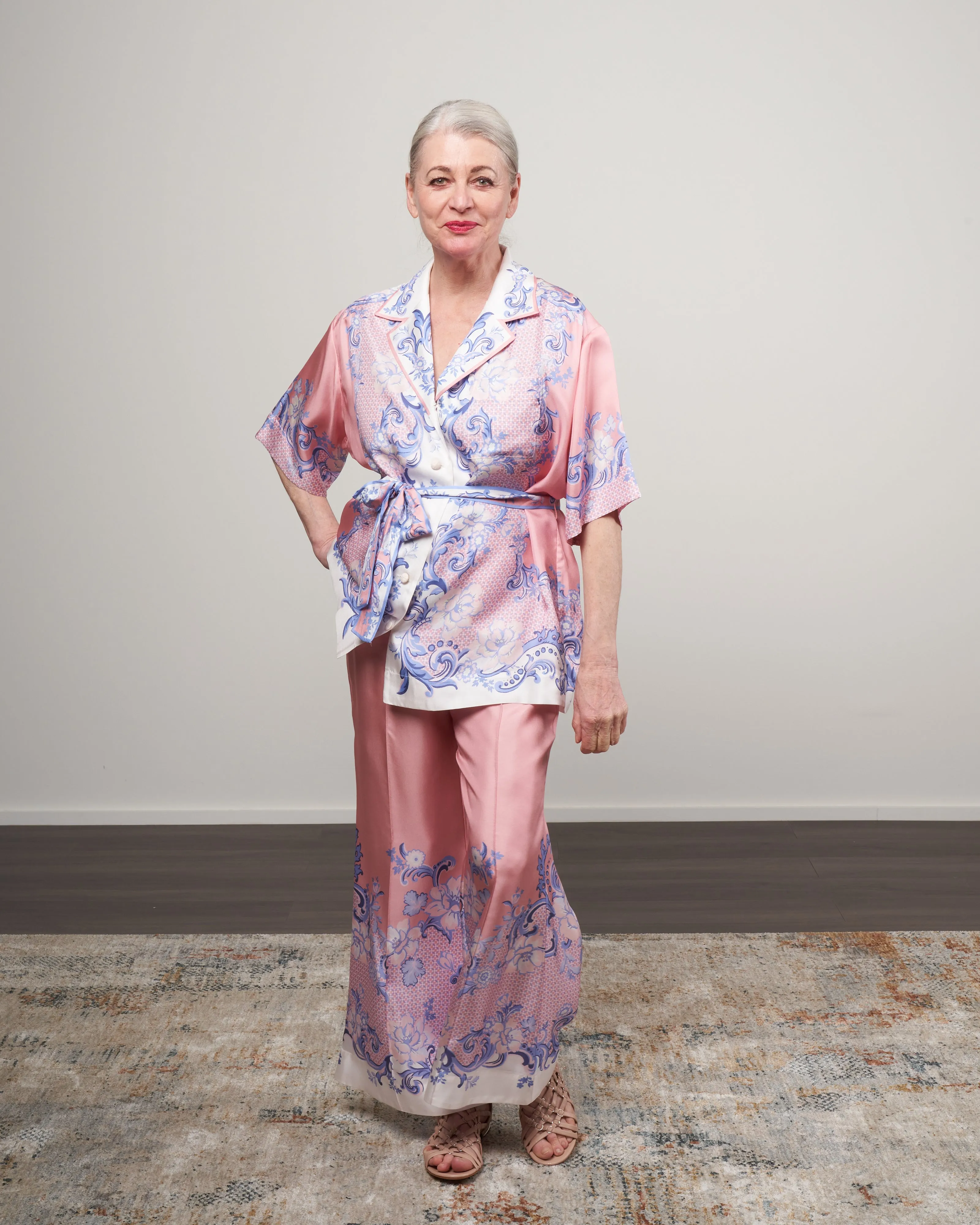 postcard oversize shirt - swirl floral coral