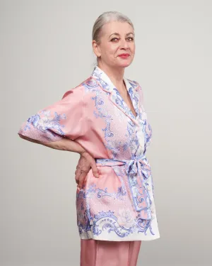 postcard oversize shirt - swirl floral coral