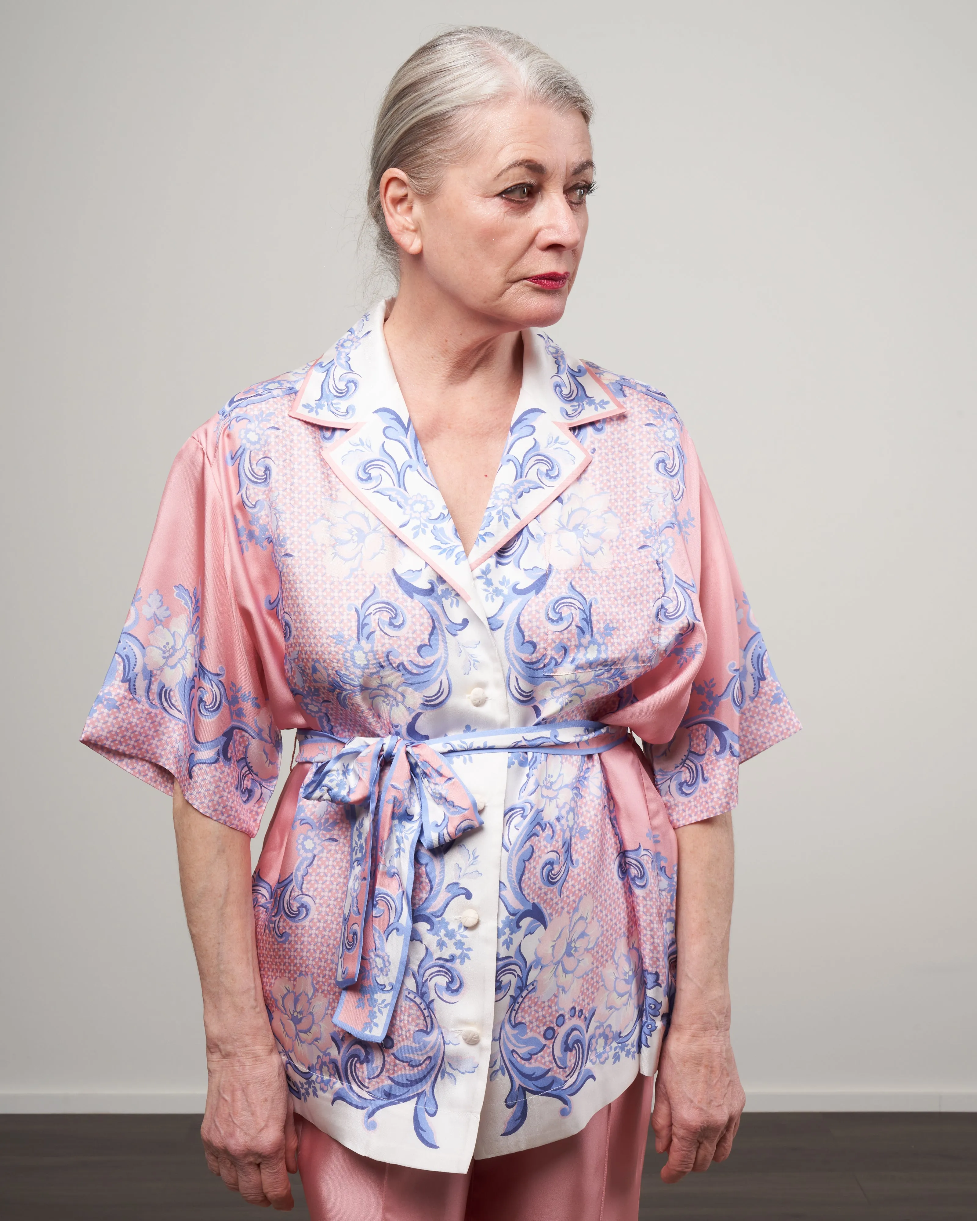 postcard oversize shirt - swirl floral coral