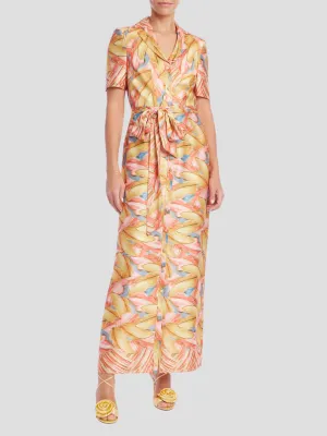 Print Shirt Dress in Coral Multi