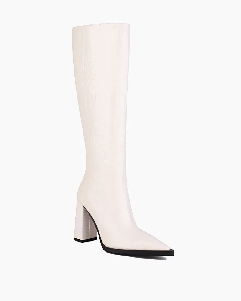 Printed Chunky Heel  Knee High Boots