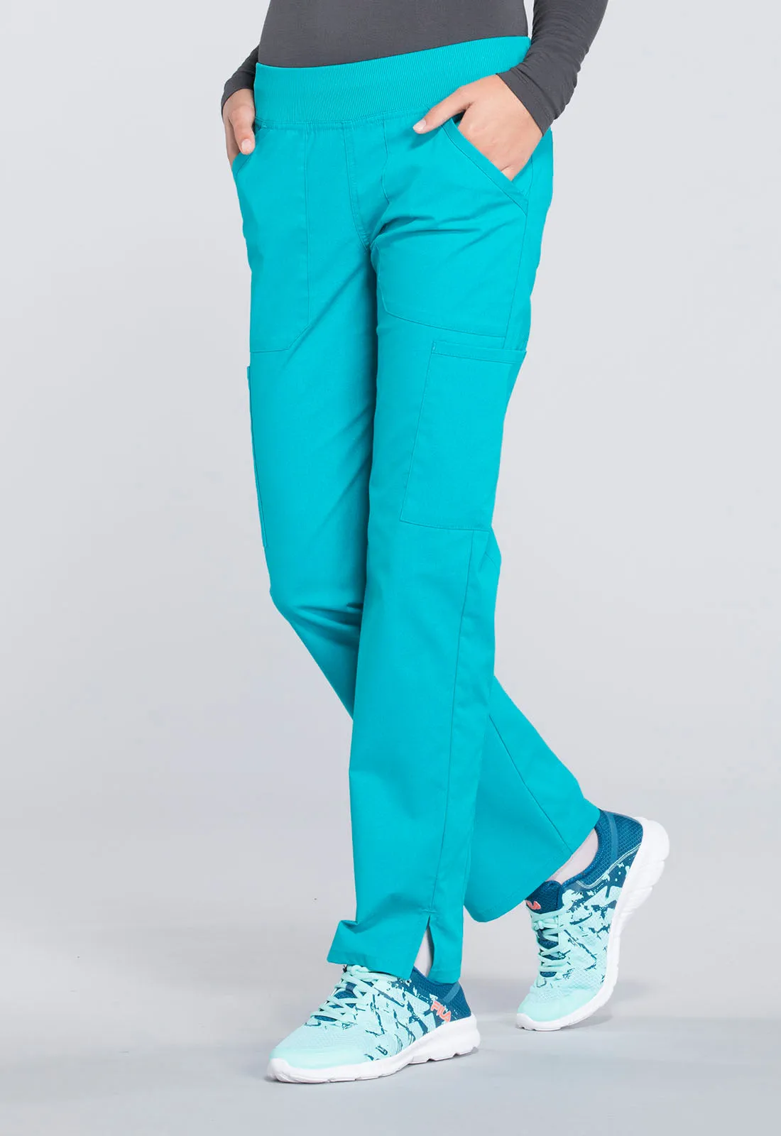 Professionals WW170 Mid Rise Straight Leg Pull-on Cargo Pants Teal Blue
