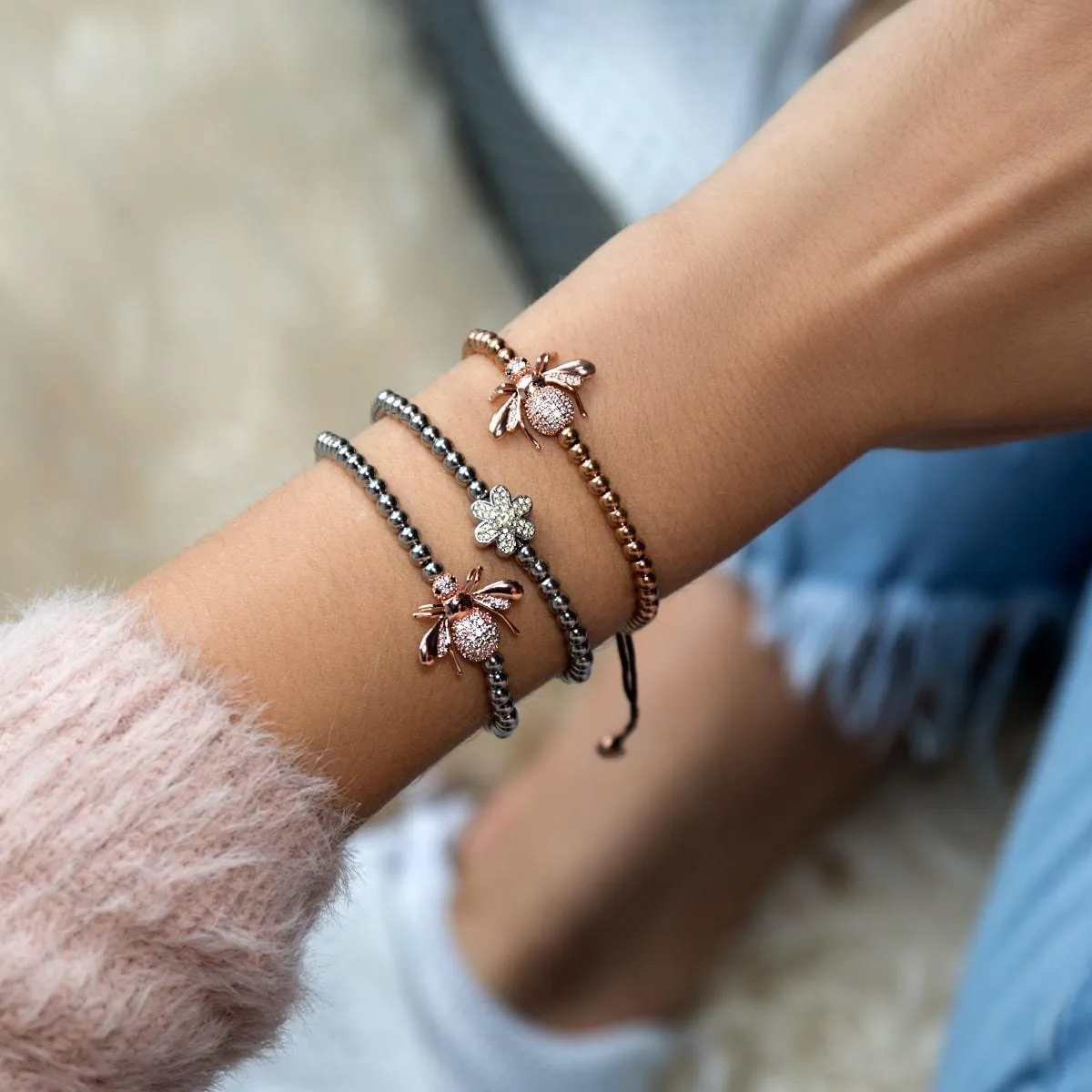 Queen | 18k Rose Gold | Crystal Honeybee Macrame Charmballa Bracelet