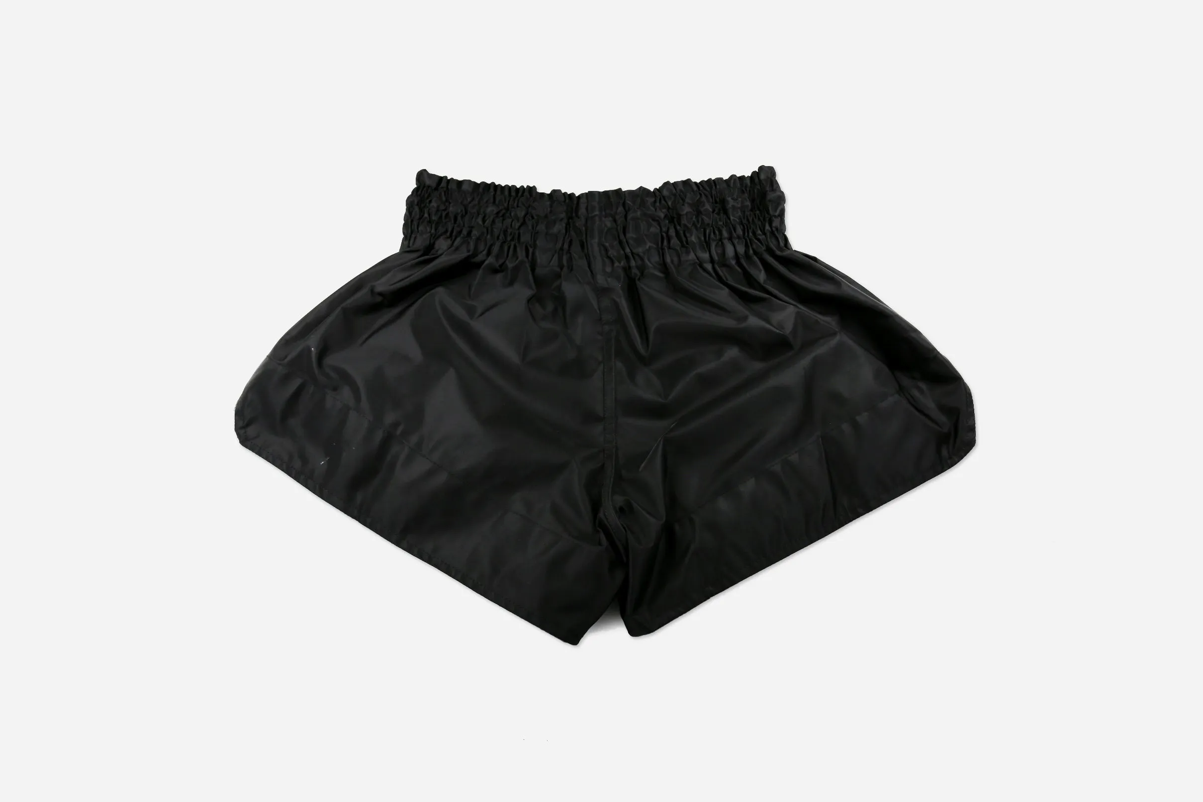 "Omega" Performance Nylon Muay Thai Shorts (Black / Silver)