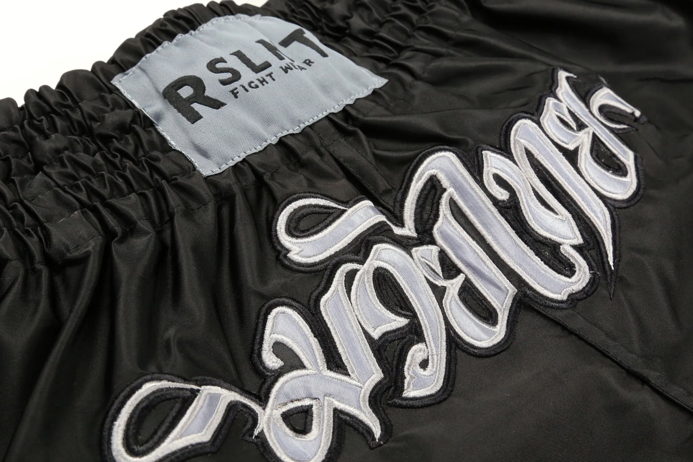 "Omega" Performance Nylon Muay Thai Shorts (Black / Silver)