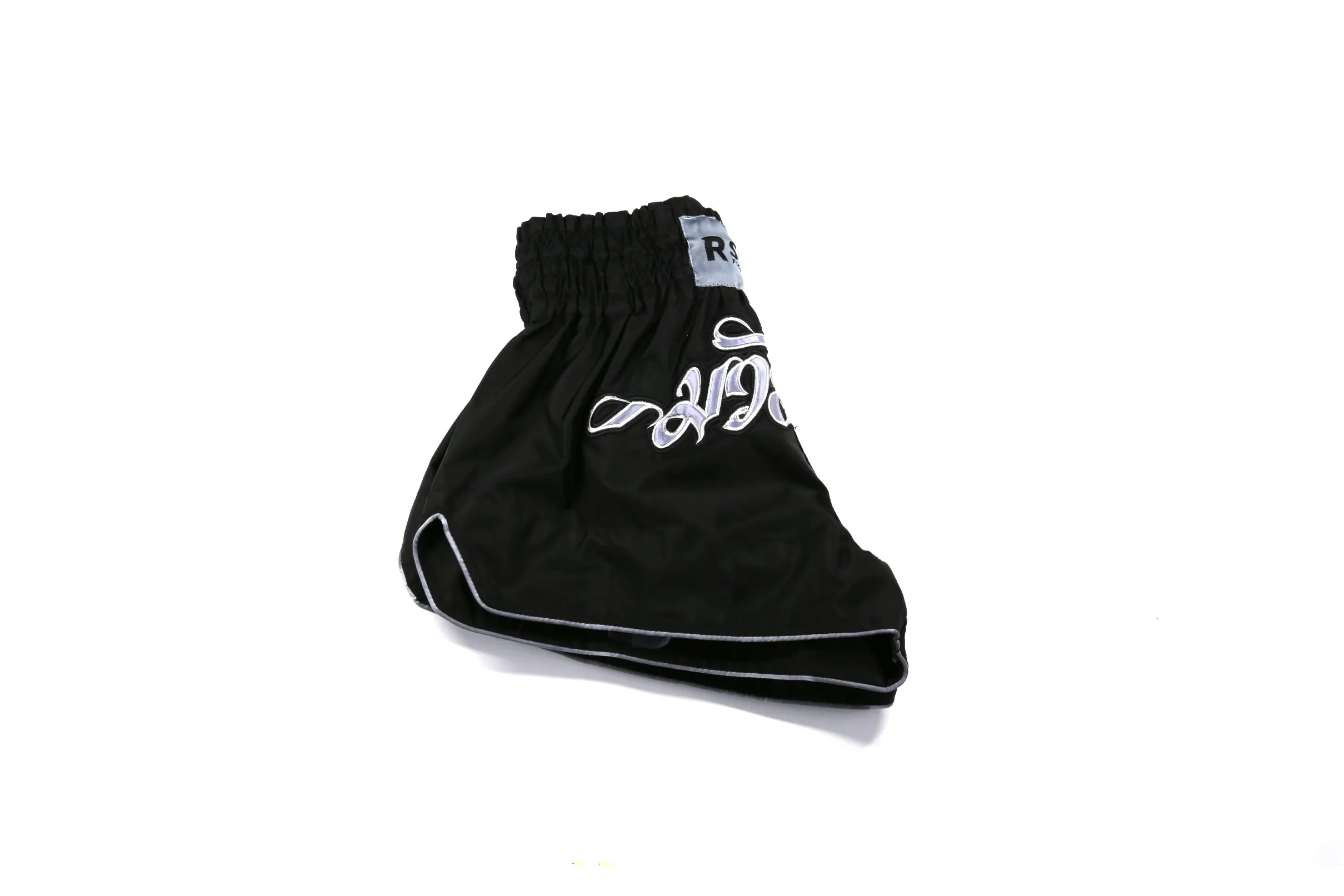 "Omega" Performance Nylon Muay Thai Shorts (Black / Silver)