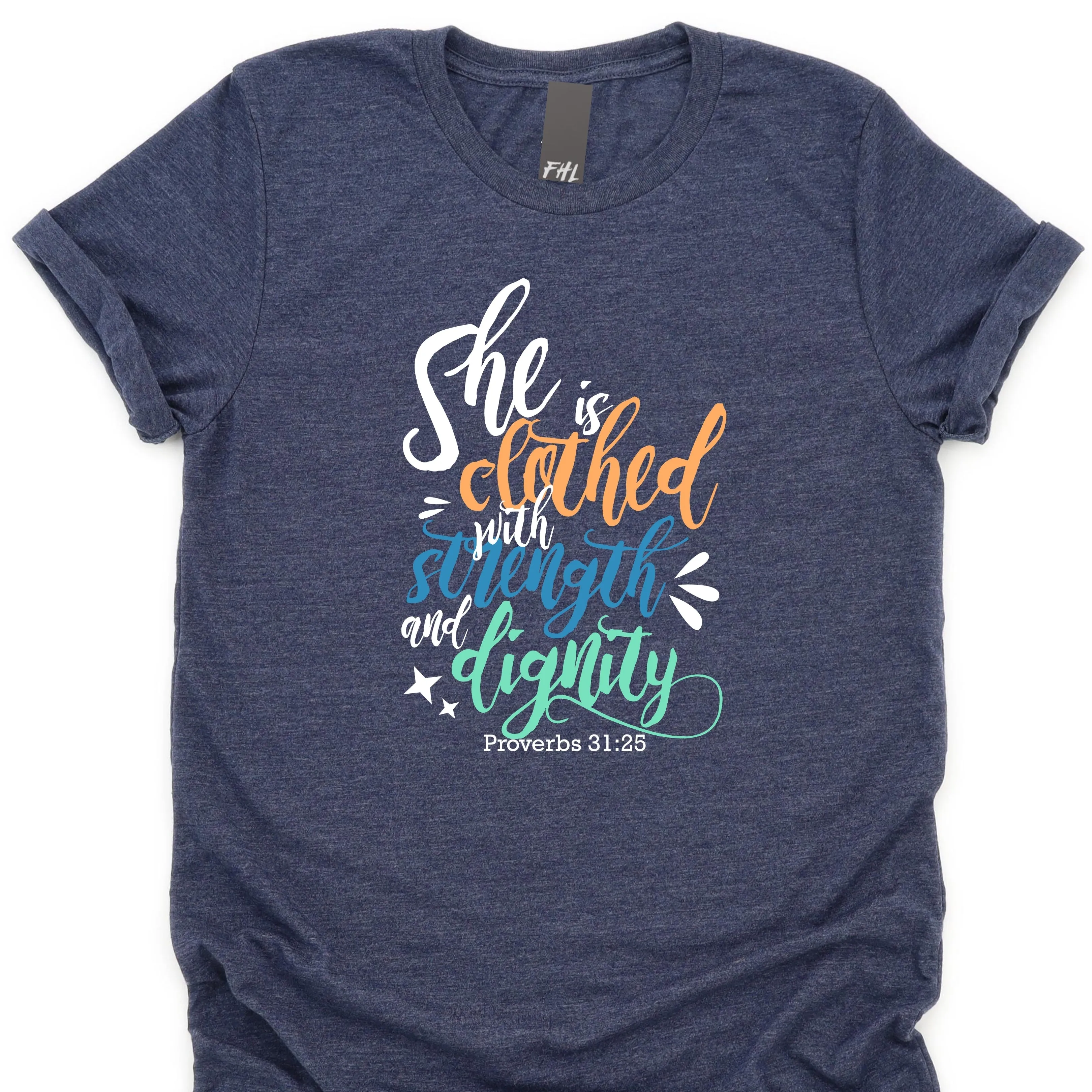 "She Is Clothed" Heather Midnight Navy T-Shirt