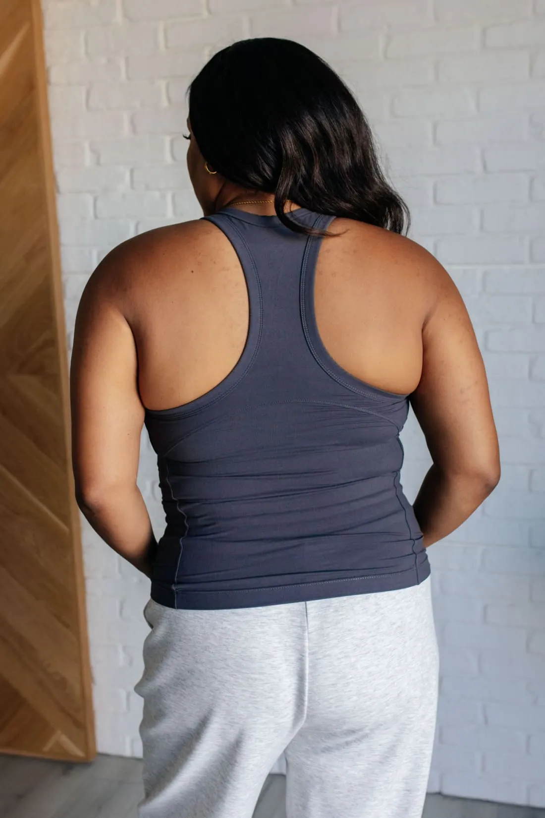 Racerback Shelf Bra Tank in Charcoal