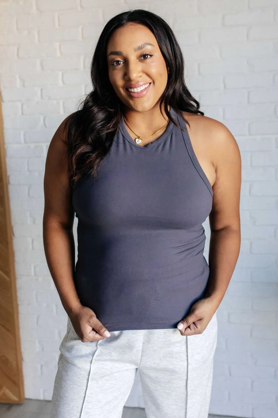 Racerback Shelf Bra Tank in Charcoal