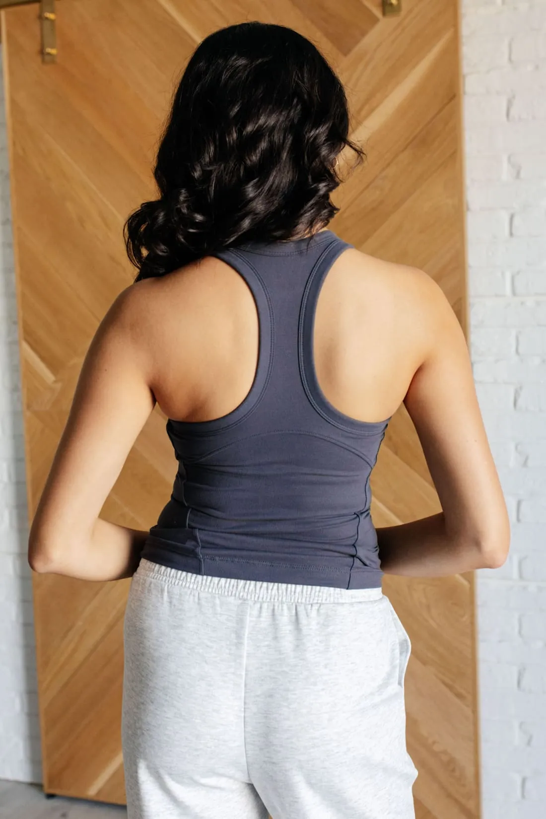 Racerback Shelf Bra Tank in Charcoal
