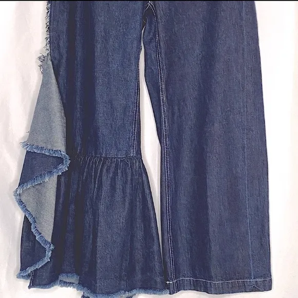 Rachel Comey Ruffle Jeans Sz 4 Revel Wide Leg Boho Rigid Denim Pants 90s Y2K