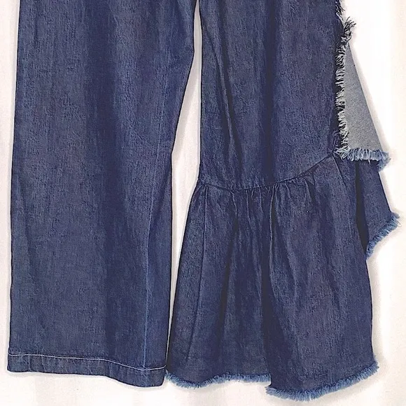 Rachel Comey Ruffle Jeans Sz 4 Revel Wide Leg Boho Rigid Denim Pants 90s Y2K