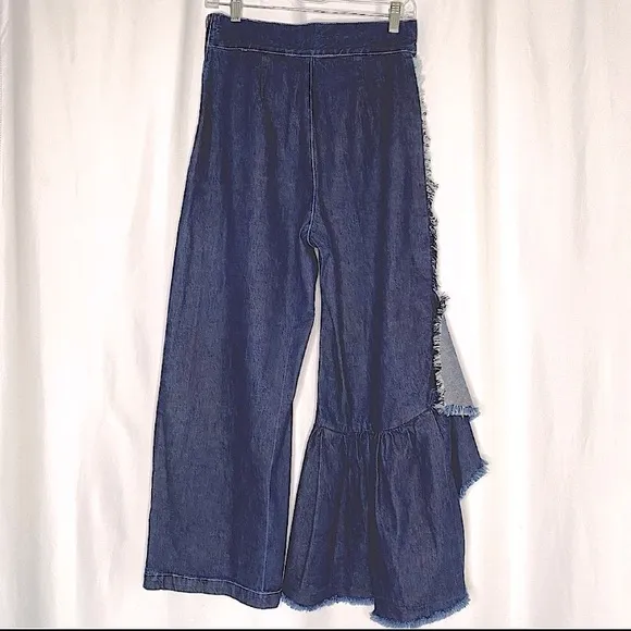Rachel Comey Ruffle Jeans Sz 4 Revel Wide Leg Boho Rigid Denim Pants 90s Y2K