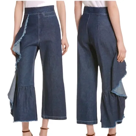 Rachel Comey Ruffle Jeans Sz 4 Revel Wide Leg Boho Rigid Denim Pants 90s Y2K