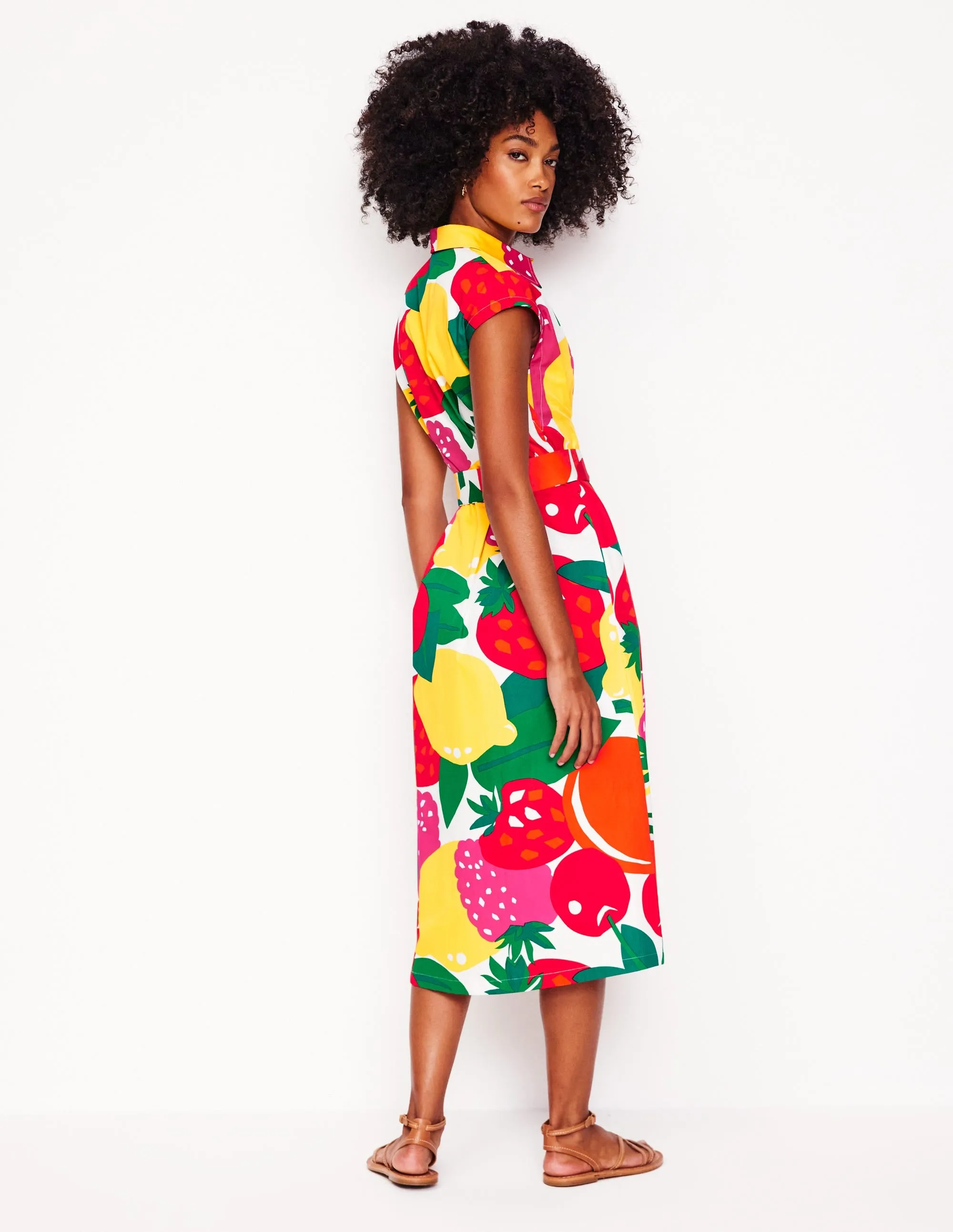 Rachel Cotton Midi Shirt Dress-Multi, Summer Fruits
