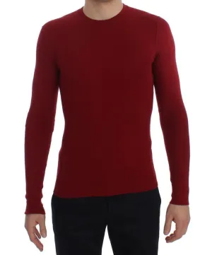 Red Cashmere Ribbed Pullover Sweater