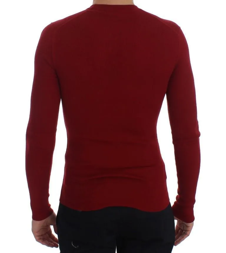 Red Cashmere Ribbed Pullover Sweater